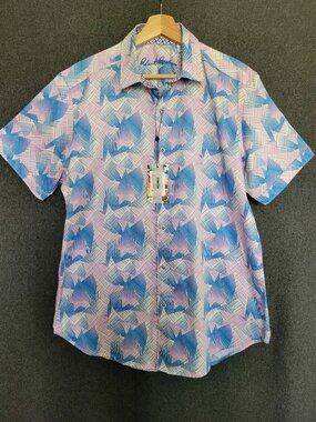 Robert Graham Button Down Short Sleeve Shirt Abstract Geometric Vivid Print M